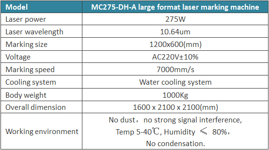 large format laser marking machine technique parameter