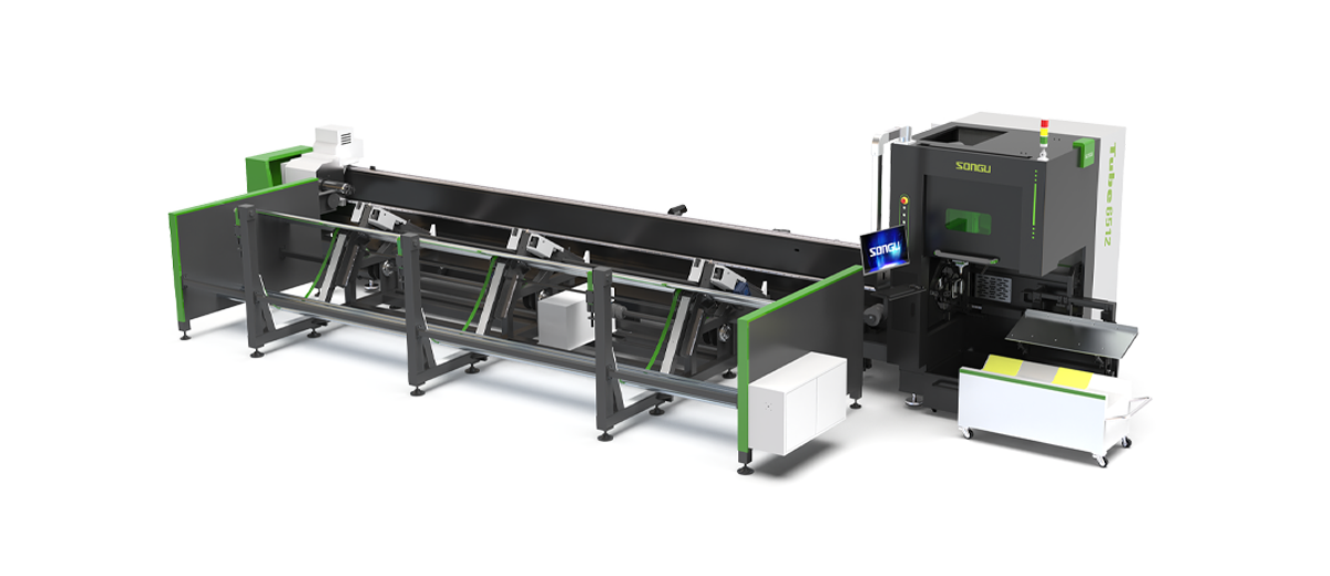 Tube fiber laser cutting machine with auto-loading system