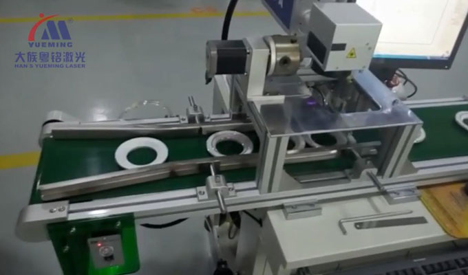MF20-E-A: Fiber marking machine with an assembly line Han's Yueming Laser